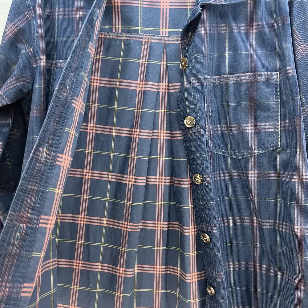 Madewell Button Up Shirt Women's Size M Blue Plaid Corduroy Kentwood Preppy - Picture 7 of 13